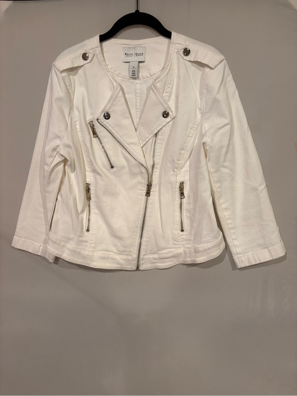 White House Black Market Off-White Asymmetric Zip Moto Jacket